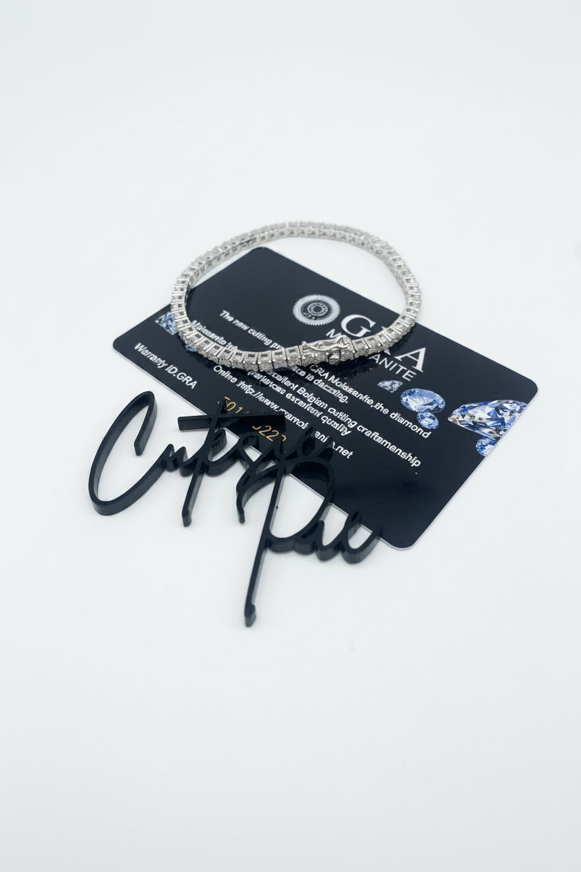 Moissanite Tennis Bracelet 3MM | Round Brilliant 0.1CT Each Stone | Platinum over Sterling Silver | Certificate Included
