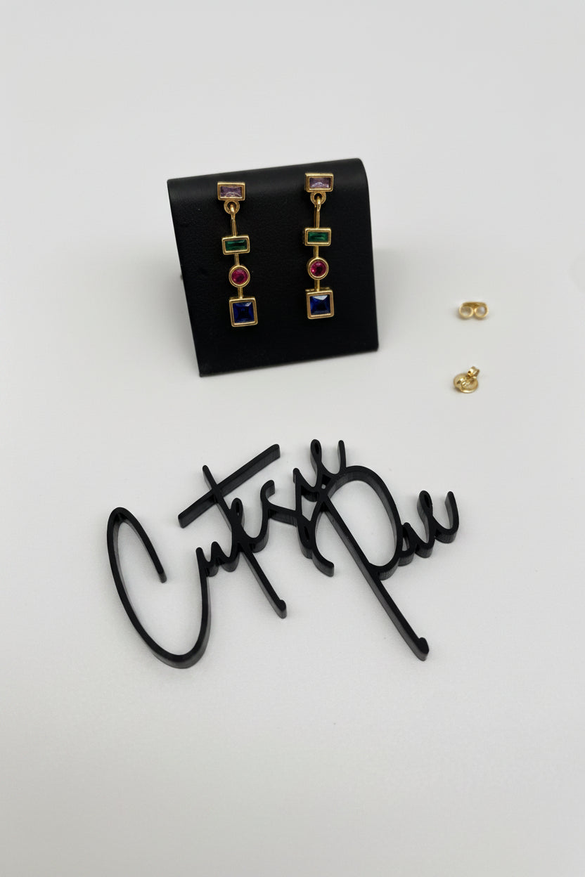 GOLD FILLED - EARRINGS - CZ DANGLE SHAPES - MULTICOLOR
