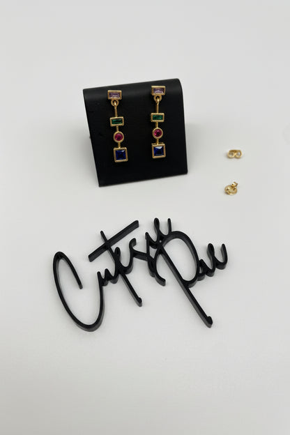 GOLD FILLED - EARRINGS - CZ DANGLE SHAPES - MULTICOLOR