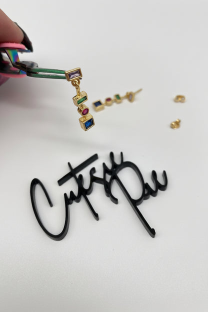 GOLD FILLED - EARRINGS - CZ DANGLE SHAPES - MULTICOLOR