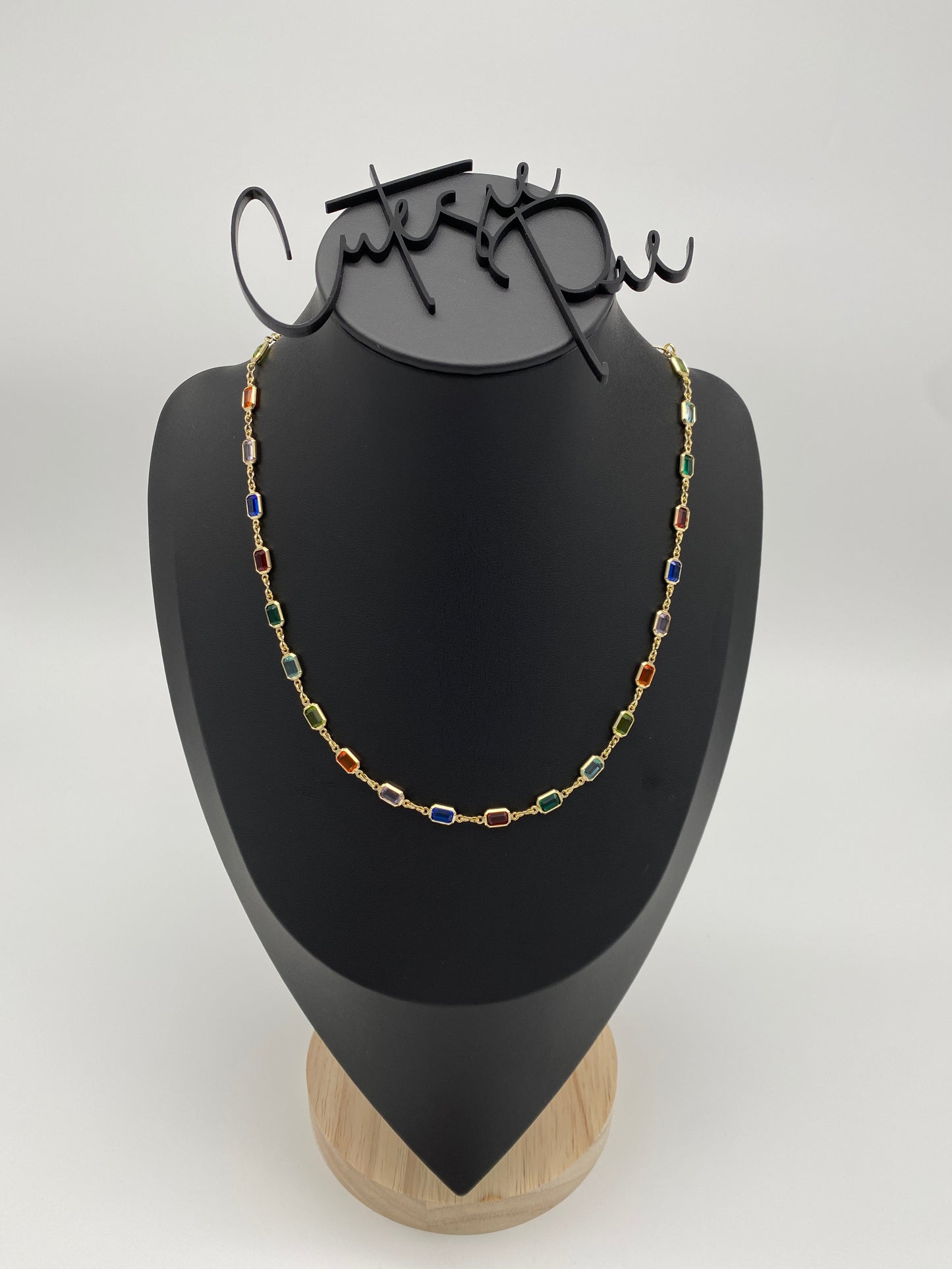 GOLD FILLED - NECKLACE - MULTICOLOR EMERALD-CUT 5MM