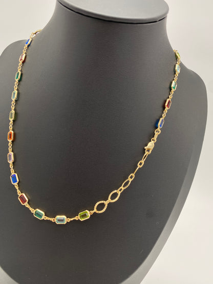 GOLD FILLED - NECKLACE - MULTICOLOR EMERALD-CUT 5MM