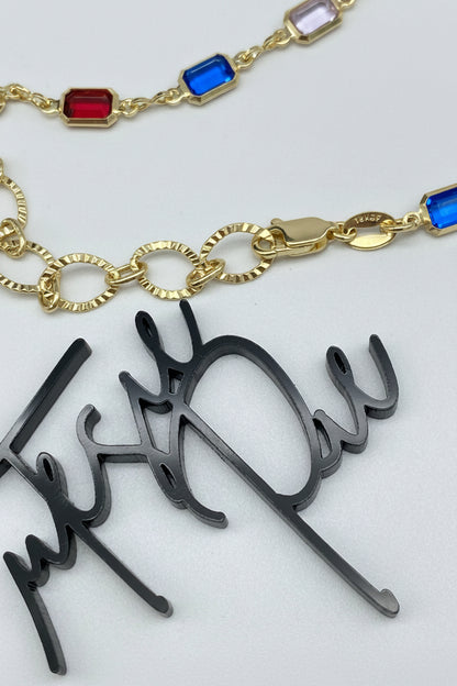 GOLD FILLED - NECKLACE - MULTICOLOR EMERALD-CUT 5MM