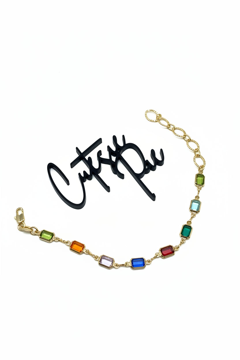 GOLD FILLED - BRACELET - MULTICOLOR EMERALD-CUT 5MM