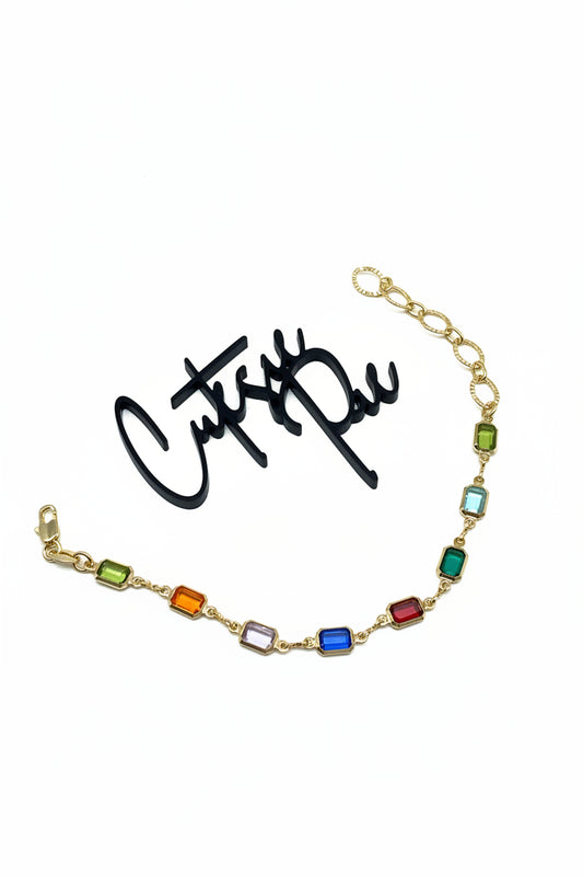 GOLD FILLED - BRACELET - MULTICOLOR EMERALD-CUT 5MM