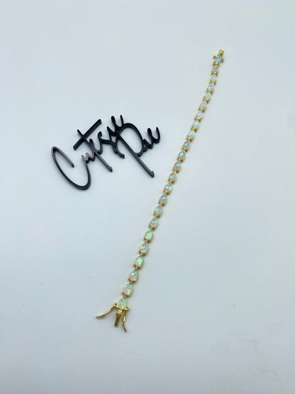 GOLD VERMEIL - TENNIS BRACELET - OPAL PEAR 4MM