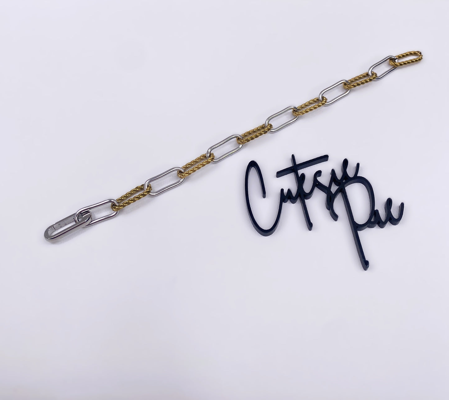 316L STAINLESS STEEL - BRACELET - 2-TONE CABLE TWIST PAPERCLIP 7MM