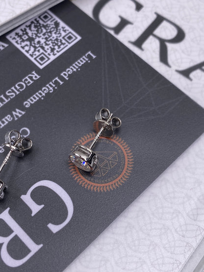 Moissanite Round Bezel Stud Earrings | 0.5CT Each (1.0CT Total) | Sterling Silver | Certificate Included