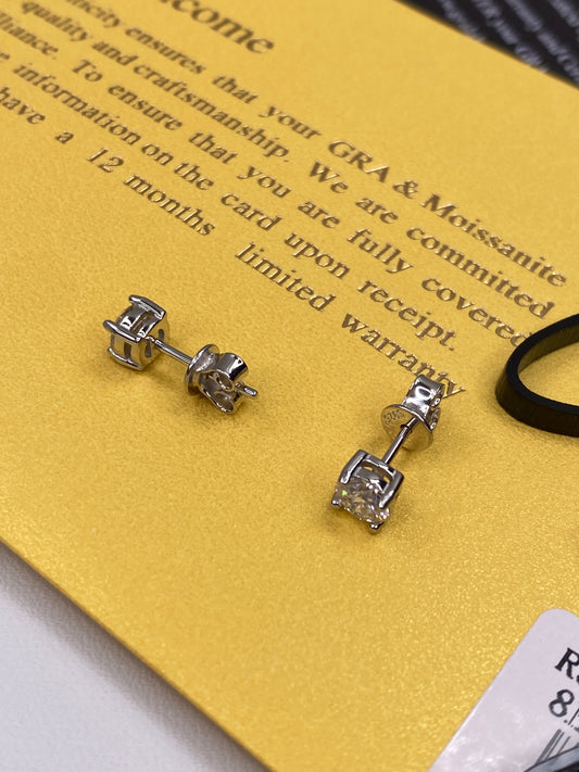 STERLING SILVER - EARRINGS - MOISSANITE *SILVER* ROUND STUDS 0.5ct EA (1.0ct TOTAL) w/ CERT