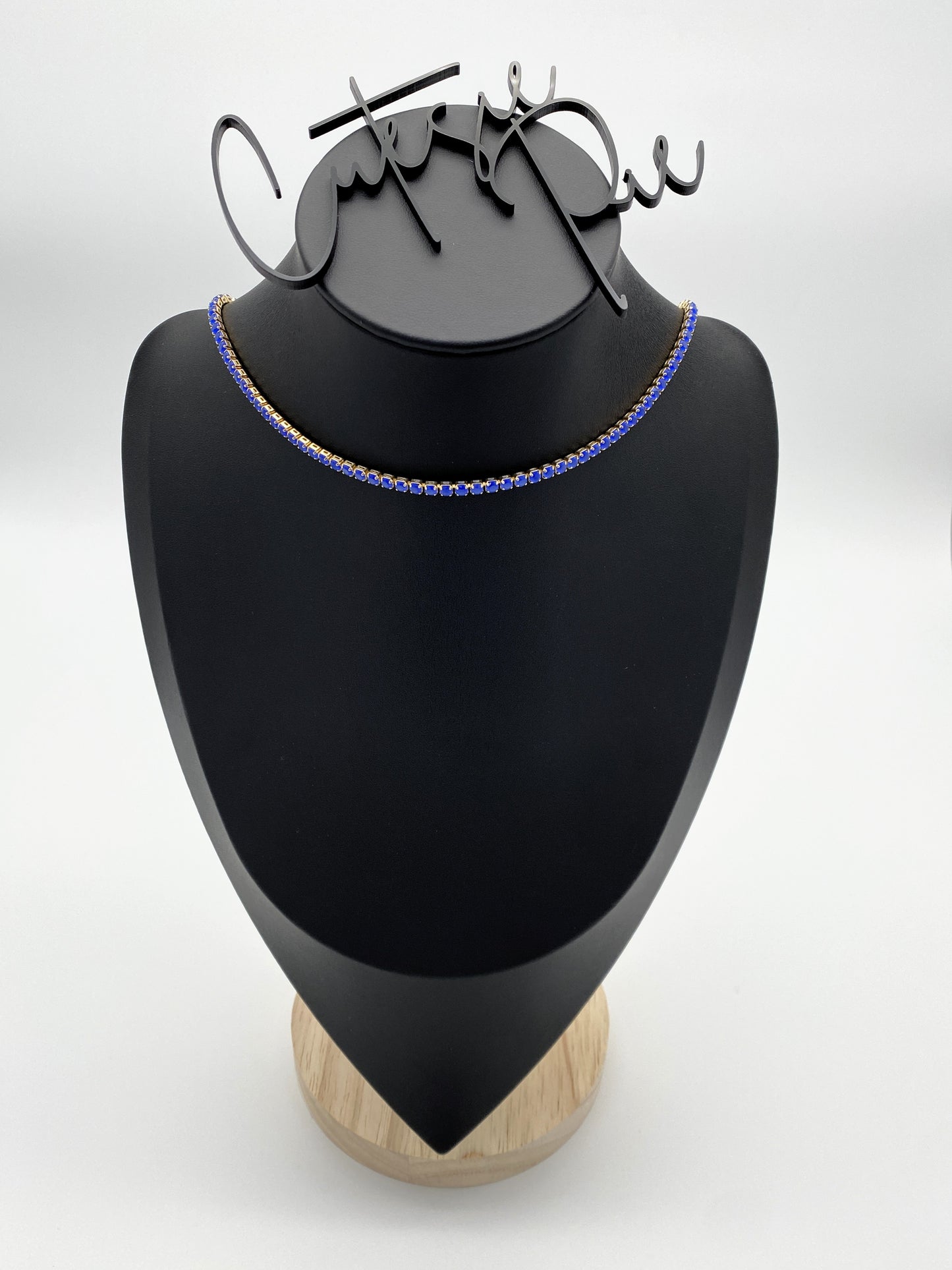 GOLD FILLED - TENNIS NECKLACE - CZ ROYAL BLUE 3MM