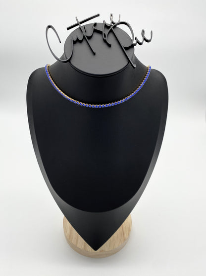 GOLD FILLED - TENNIS NECKLACE - CZ ROYAL BLUE 3MM