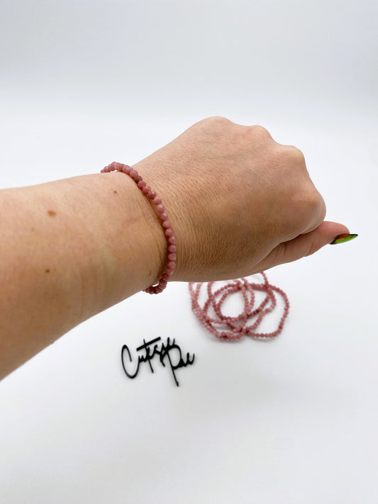 4MM Faceted - Pink Opal | Natural Crystal Stretch Bracelet