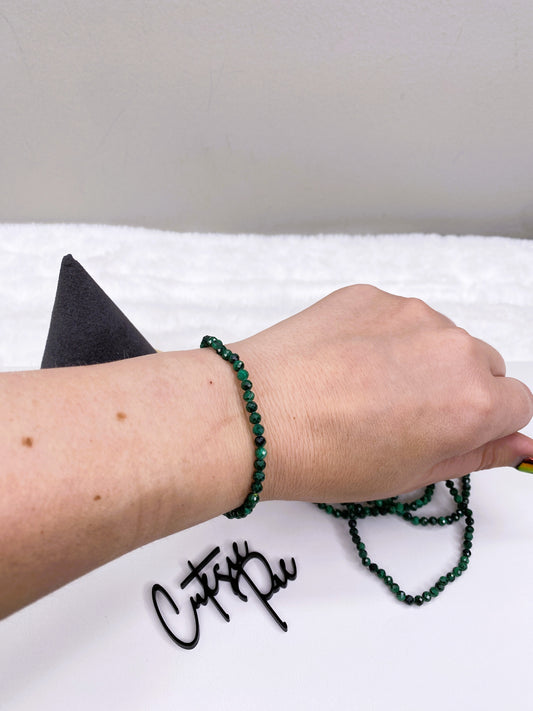 4MM Faceted - Malachite | Natural Gemstone Stretch Bracelet