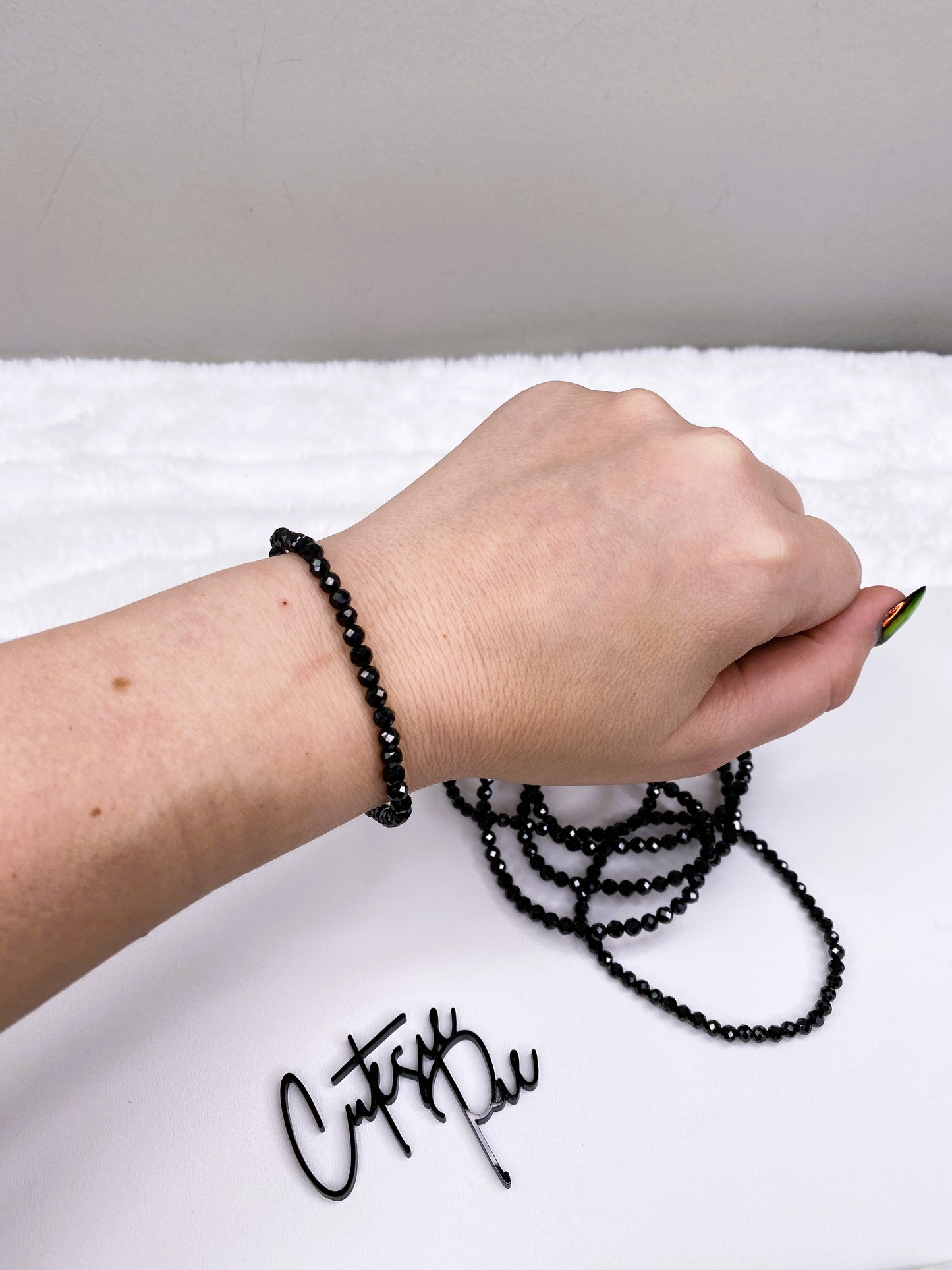 4MM Faceted - Black Spinel | Natural Gemstone Stretch Bracelet
