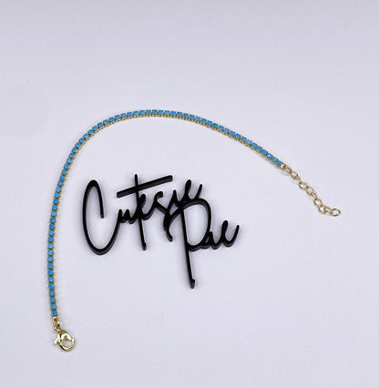 GOLD FILLED - TENNIS BRACELET - CZ TURQUOISE 2MM