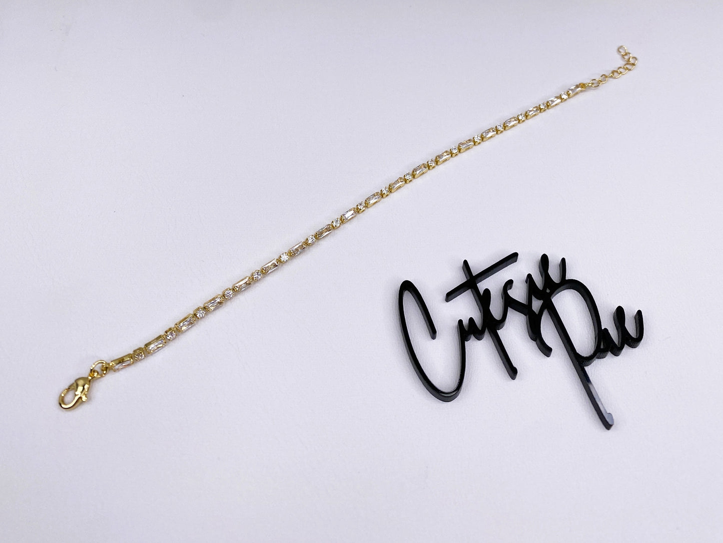 GOLD FILLED - TENNIS BRACELET - CZ BAGUETTE + ROUND 2.2MM