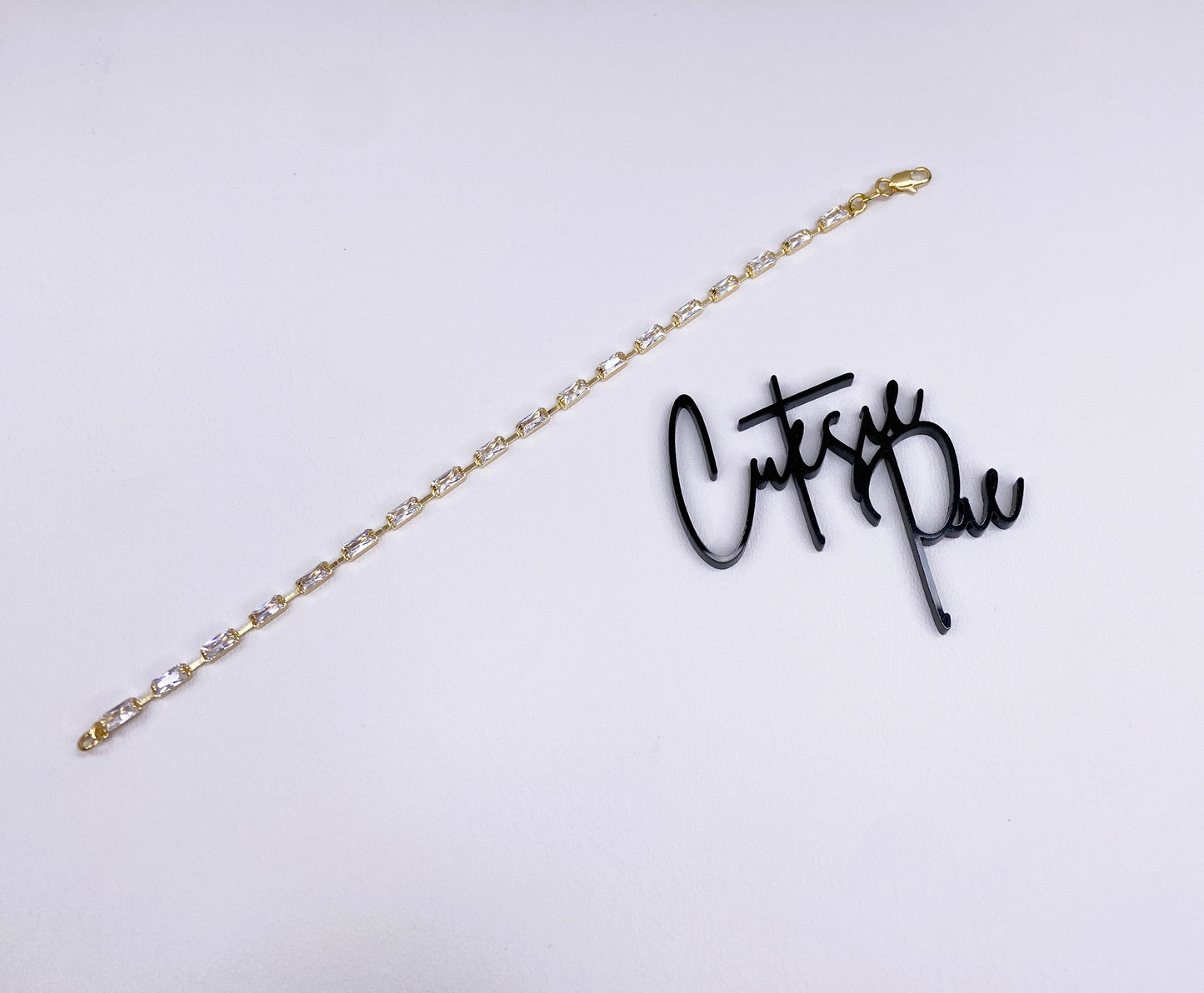 GOLD FILLED - TENNIS BRACELET - CUTESIE BAGUETTE 2x5MM