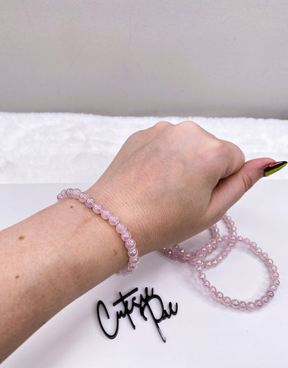 6MM Aura Rose Quartz | Natural Crystal Stretch Bracelet
