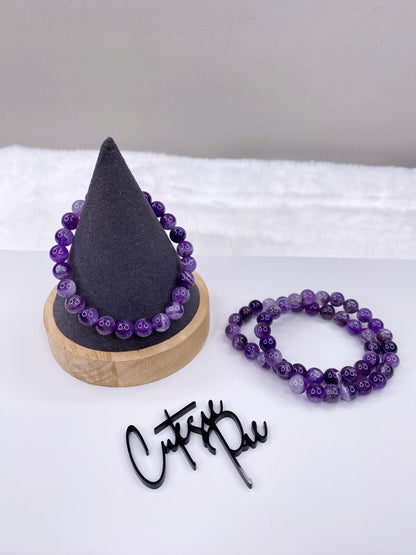 8MM Chevron Amethyst | Natural Crystal Stretch Bracelet