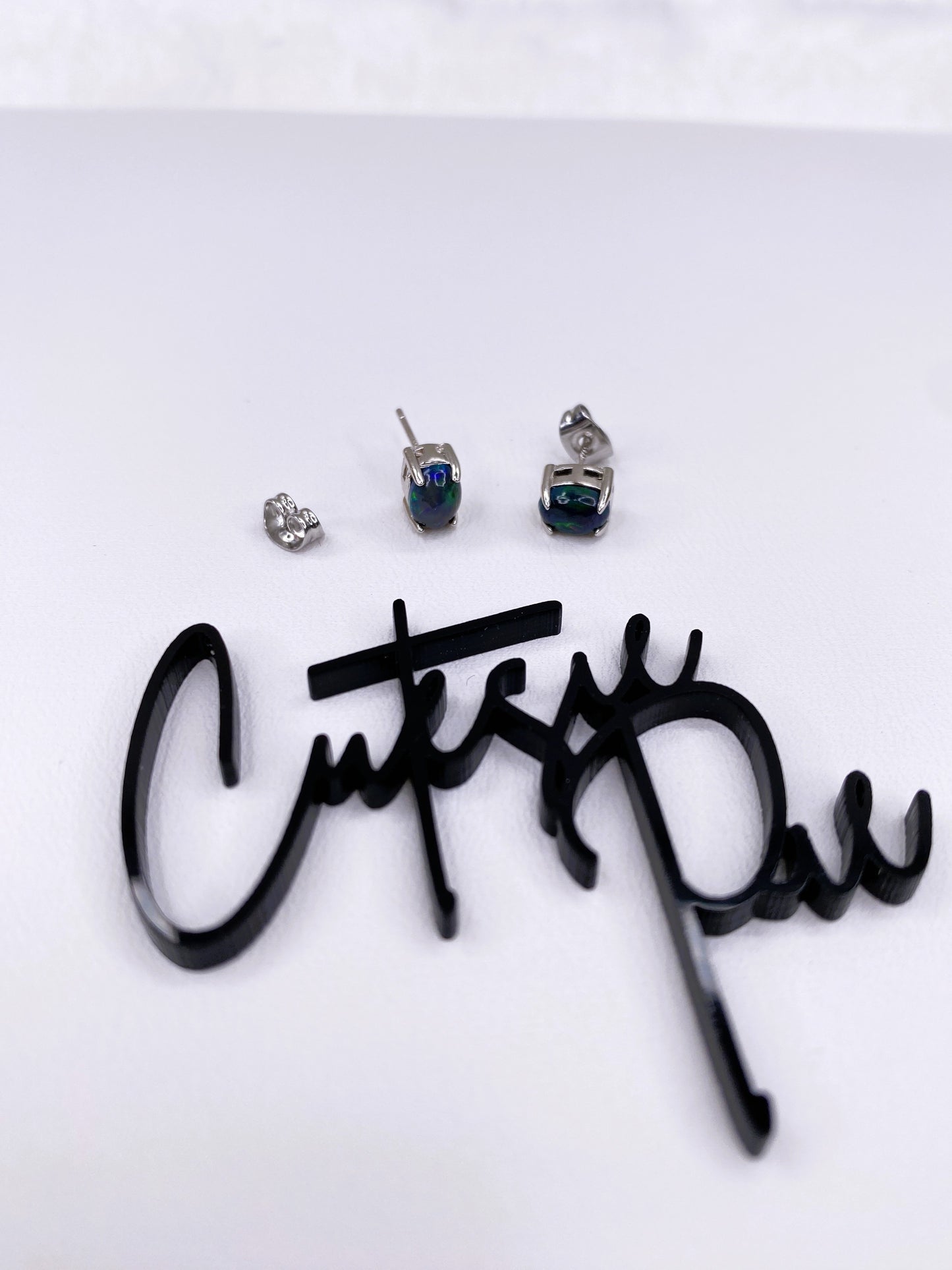 Natural Black Opal Stud Earrings | 5x7mm Gemstone | .925 Sterling Silver