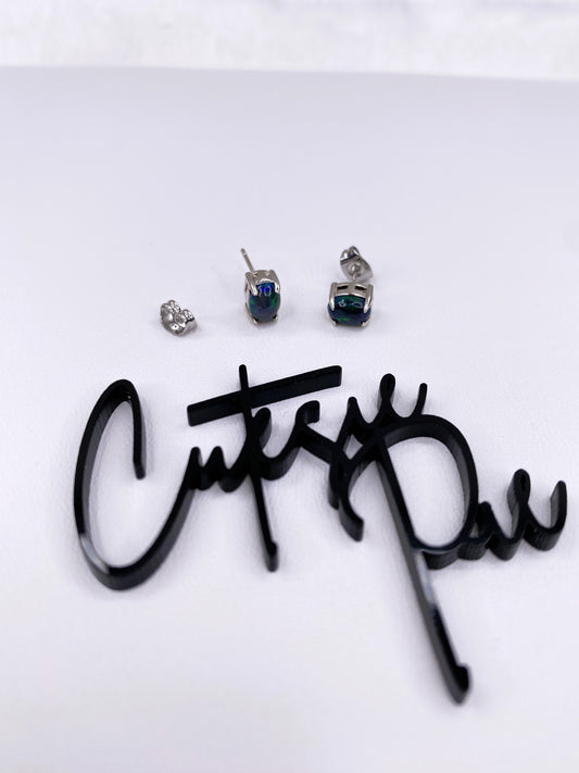 Natural Black Opal Stud Earrings | 5x7mm Gemstone | .925 Sterling Silver
