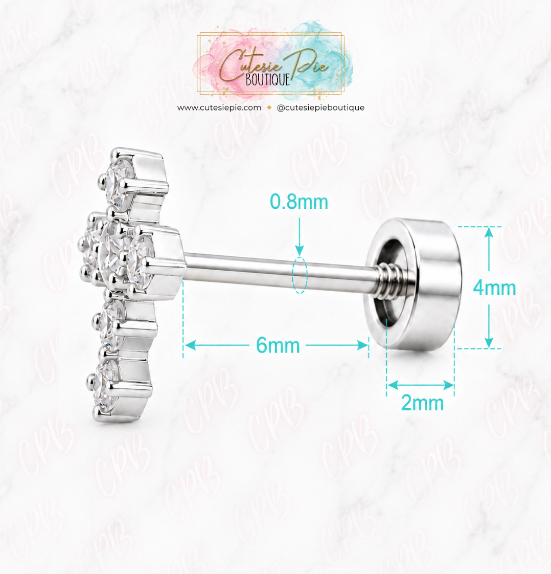 Dainty CZ Cross Piercing Stud | SOLD EACH | 316L Stainless Steel
