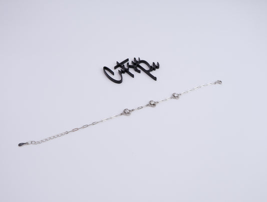 Moissanite Dainty Floral Halo Paperclip Bracelet | 950 Platinum-Plated Sterling Silver | No Certificate