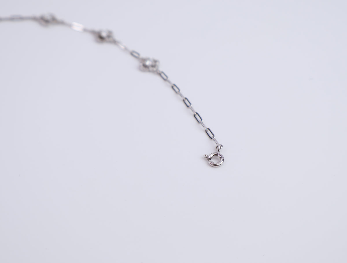 Moissanite Dainty Floral Halo Paperclip Bracelet | 950 Platinum-Plated Sterling Silver | No Certificate