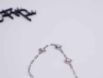 Moissanite Dainty Floral Halo Paperclip Bracelet | 950 Platinum-Plated Sterling Silver | No Certificate