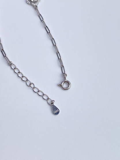 Moissanite Dainty Floral Halo Paperclip Bracelet | 950 Platinum-Plated Sterling Silver | No Certificate