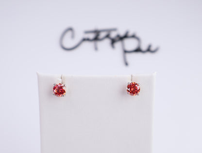 Orange Moissanite Round Stud Earrings | 1.0CT Each (2.0CT Total) | 950 Platinum-Plated Sterling Silver | Certificate Included
