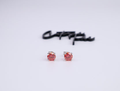 Orange Moissanite Round Stud Earrings | 1.0CT Each (2.0CT Total) | 950 Platinum-Plated Sterling Silver | Certificate Included