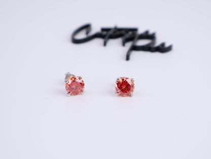 Orange Moissanite Round Stud Earrings | 2.0CT Each (4.0CT Total) | 950 Platinum-Plated Sterling Silver | Certificate Included
