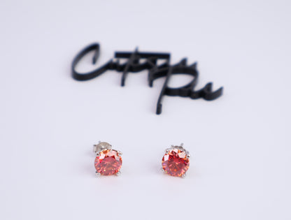 Orange Moissanite Round Stud Earrings | 2.0CT Each (4.0CT Total) | 950 Platinum-Plated Sterling Silver | Certificate Included