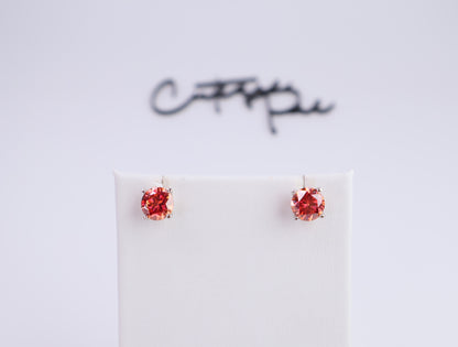 Orange Moissanite Round Stud Earrings | 2.0CT Each (4.0CT Total) | 950 Platinum-Plated Sterling Silver | Certificate Included