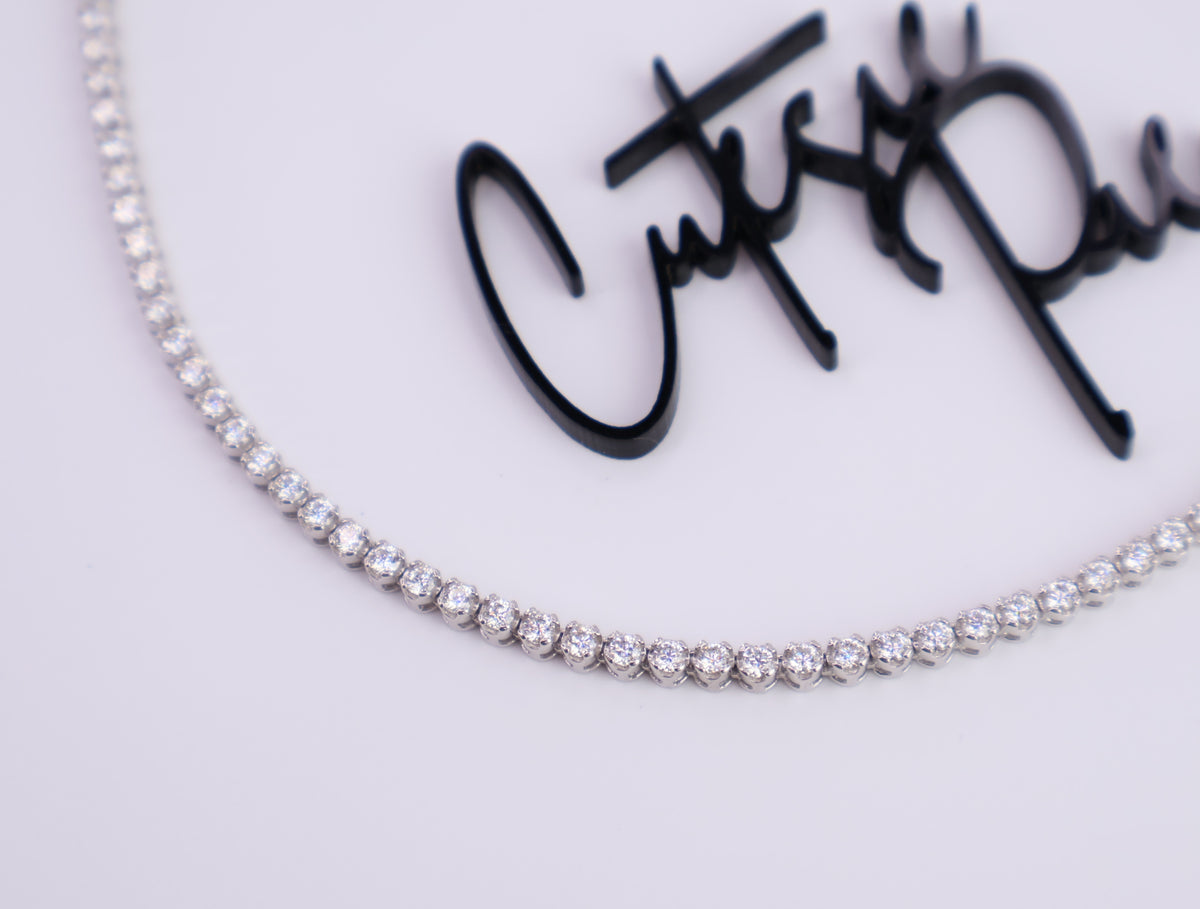 Moissanite Tennis Necklace | 2.25MM  | Rhodium-Plated Sterling Silver | Certificate Included