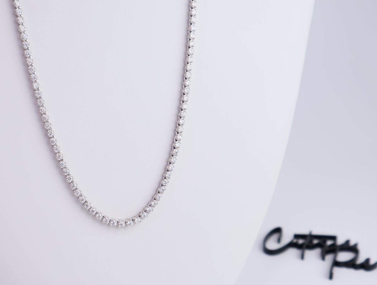 Moissanite Tennis Necklace | 2.25MM  | Rhodium-Plated Sterling Silver | Certificate Included