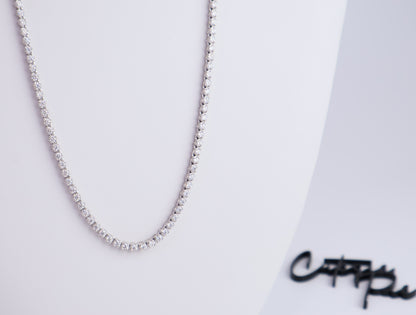 Moissanite Tennis Necklace | 2.25MM  | Rhodium-Plated Sterling Silver | Certificate Included