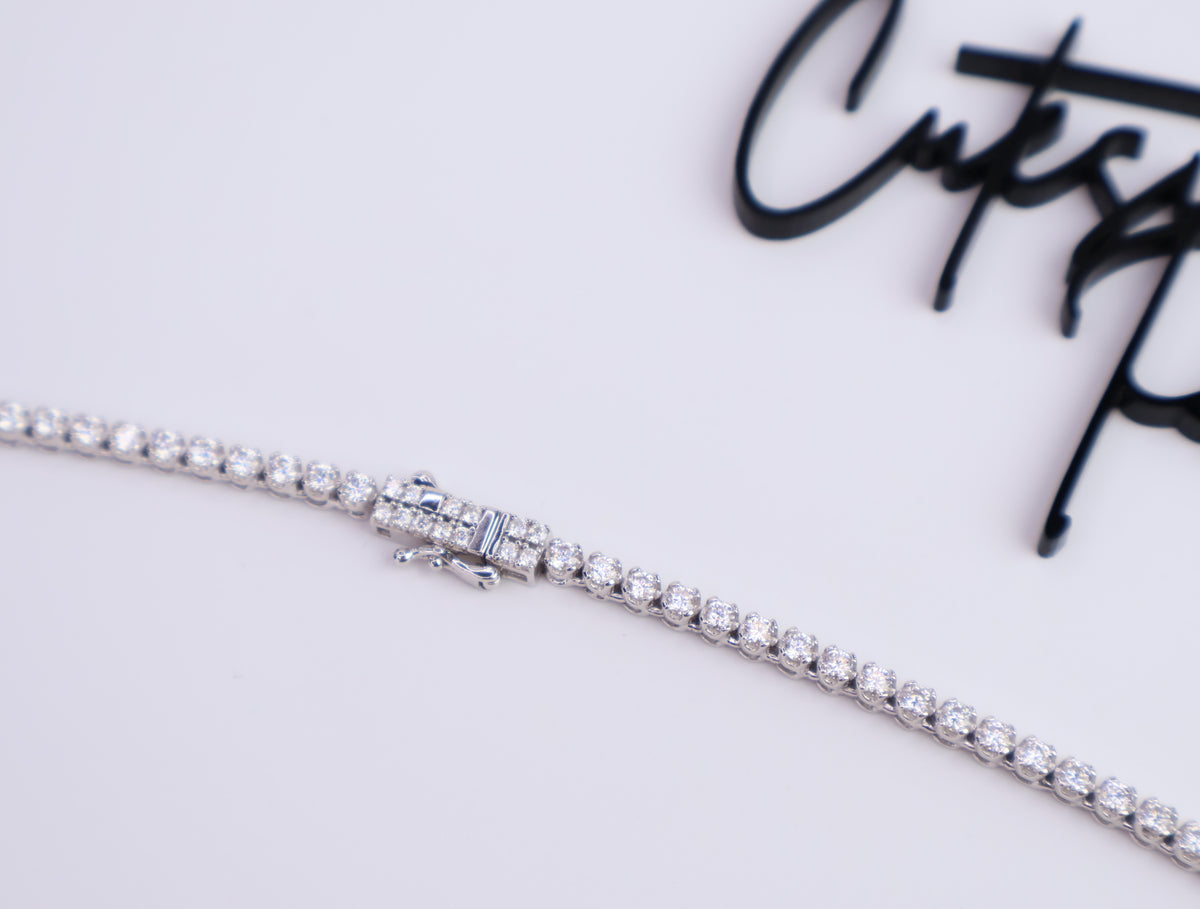 Moissanite Tennis Necklace | 2.25MM  | Rhodium-Plated Sterling Silver | Certificate Included