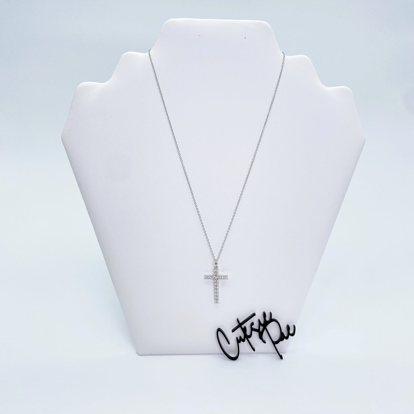 Moissanite Devotion Cross Necklace | Rhodium-Plated Sterling Silver | Certificate Included