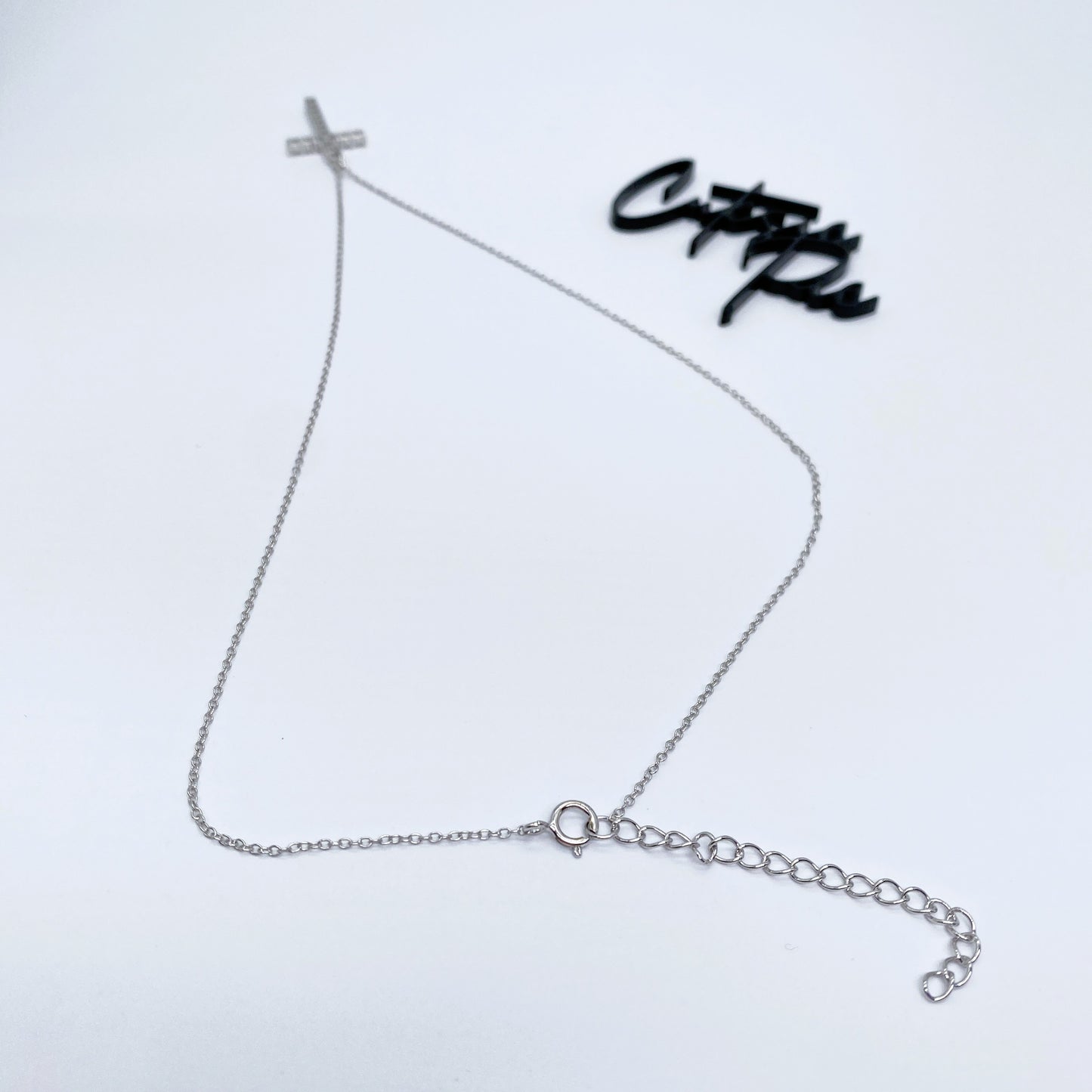 Moissanite Devotion Cross Necklace | Rhodium-Plated Sterling Silver | Certificate Included