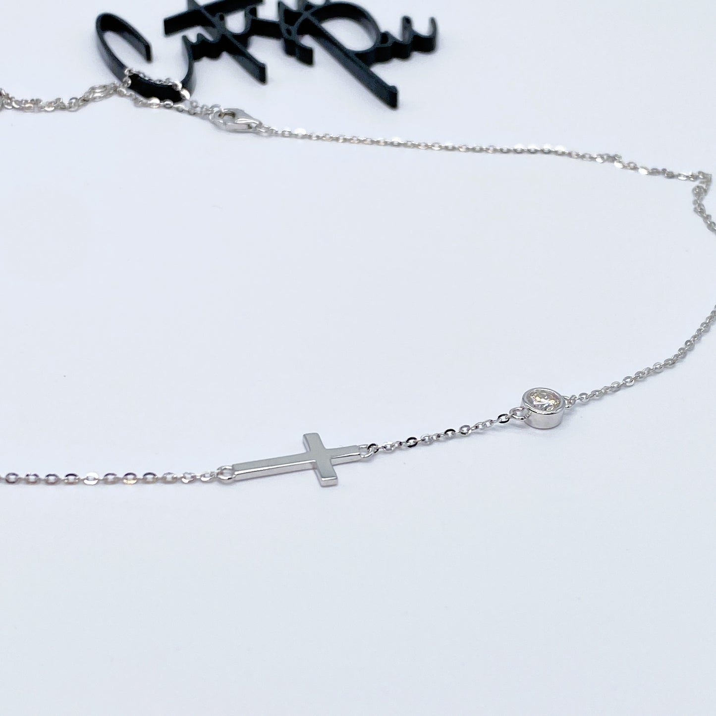 Moissanite Station Cross Necklace | 0.3CT | 950 Platinum-Plated Sterling Silver | Certificate Included