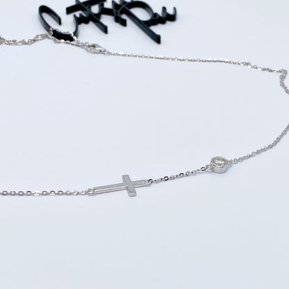 Moissanite Station Cross Necklace | 0.3CT | 950 Platinum-Plated Sterling Silver | Certificate Included