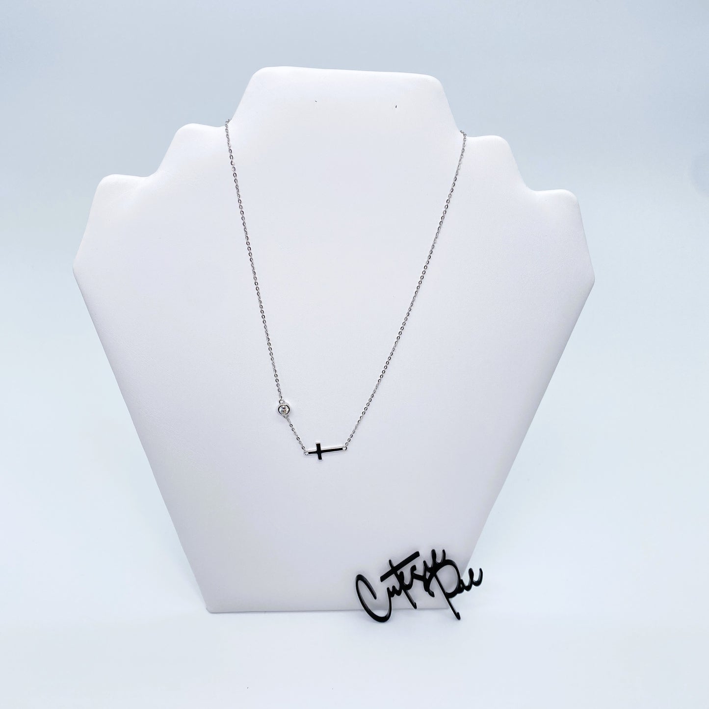 Moissanite Station Cross Necklace | 0.3CT | 950 Platinum-Plated Sterling Silver | Certificate Included