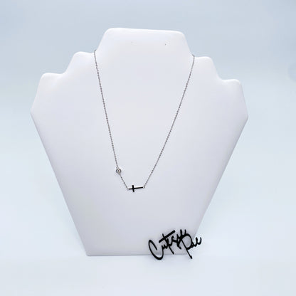 Moissanite Station Cross Necklace | 0.3CT | 950 Platinum-Plated Sterling Silver | Certificate Included