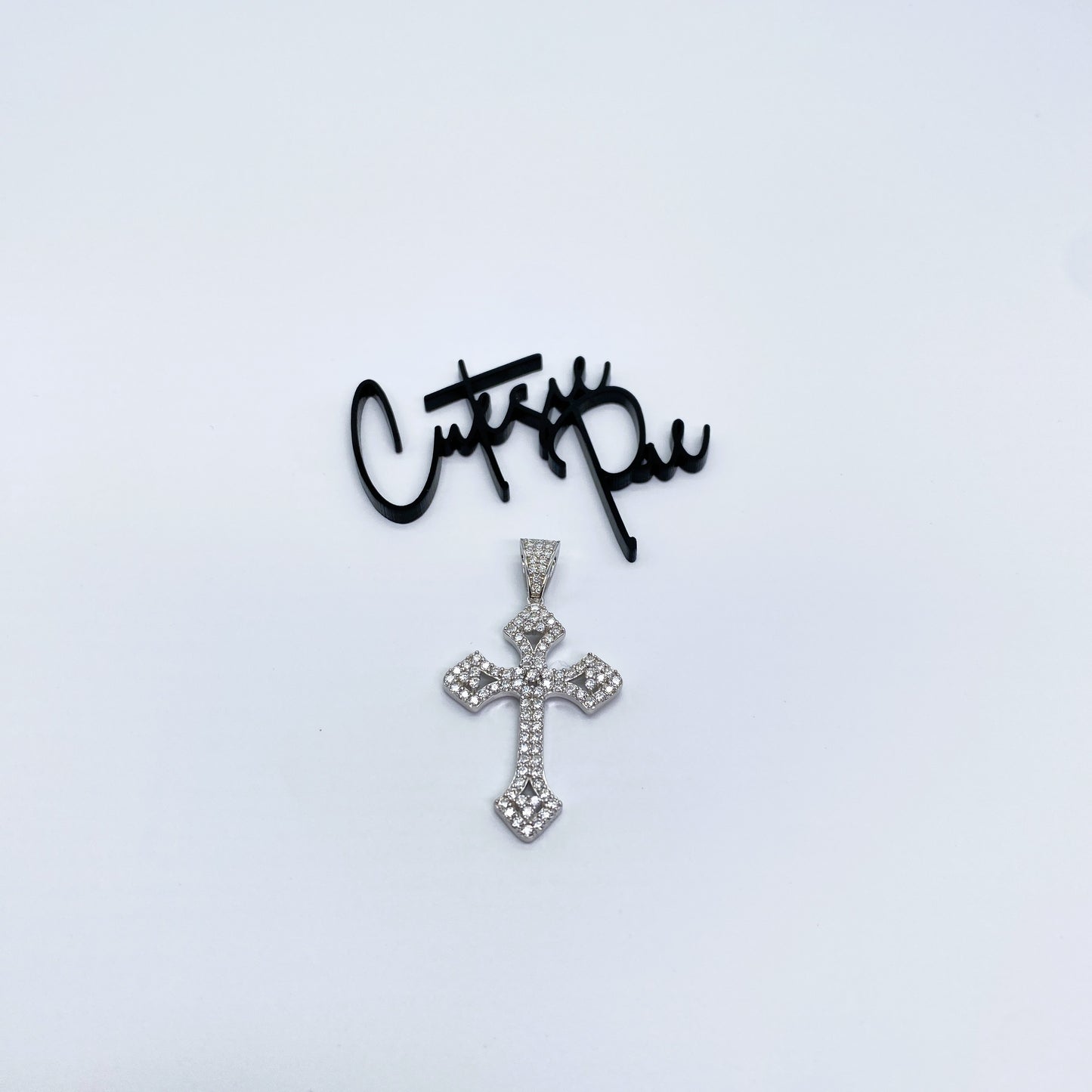 Moissanite Trefoil Cross Pendant | Rhodium-Plated Sterling Silver | Certificate Included