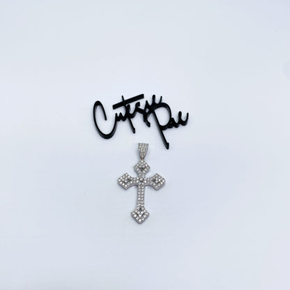 Moissanite Trefoil Cross Pendant | Rhodium-Plated Sterling Silver | Certificate Included