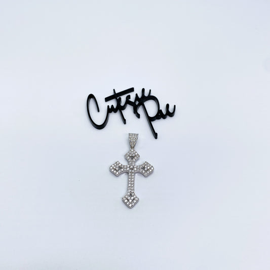 Moissanite Trefoil Cross Pendant | Rhodium-Plated Sterling Silver | Certificate Included