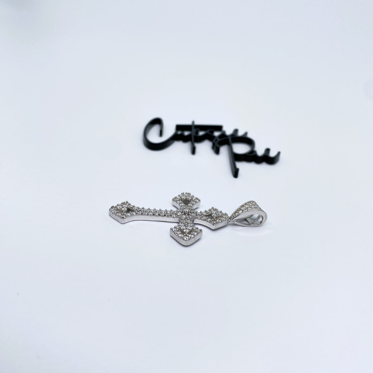 Moissanite Trefoil Cross Pendant | Rhodium-Plated Sterling Silver | Certificate Included
