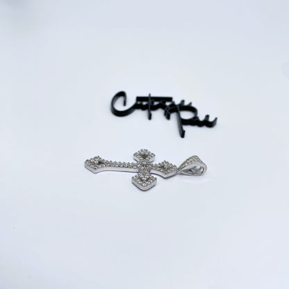Moissanite Trefoil Cross Pendant | Rhodium-Plated Sterling Silver | Certificate Included